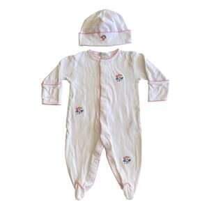 Kissy Kissy Baby Girls Floral Embroidered Footie Sleeper Hat Outfit Set Pima 0-3